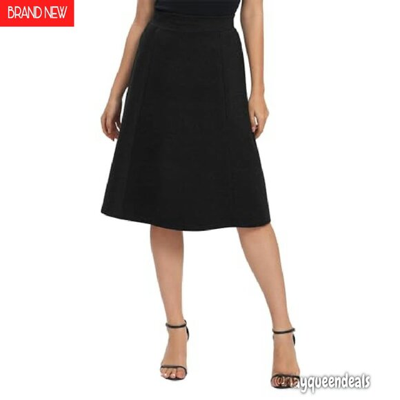 A-Line High Waist Elastic Flare Midi Skirt Stretchy Work Wear - Picture 2 of 7